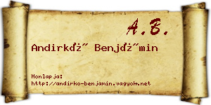 Andirkó Benjámin névjegykártya